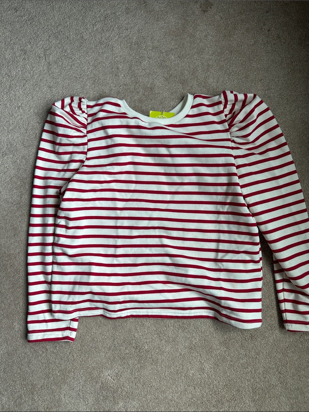 Striped Puff Sleeve Long Sleeve Tee in Red & White